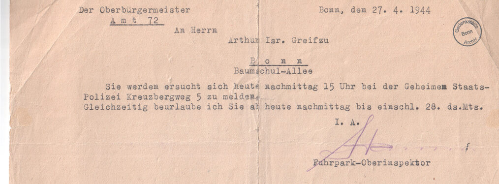 Historisches Dokument aus dem NS-Dokumentationszentrum